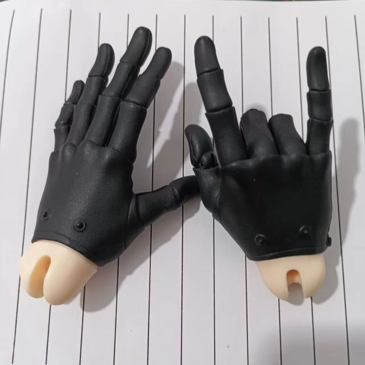 BJD male doll jointed replacement hands with black leather gloves, unpainted wrist