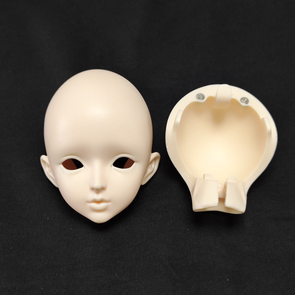 BJD resin doll head shell showing internal structure and head assembly details
