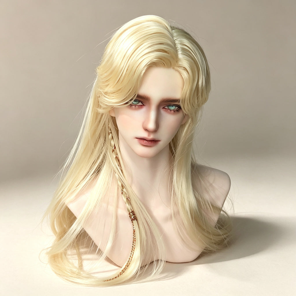 1/3 scale male BJD head with elegant fantasy wig and styling accessories