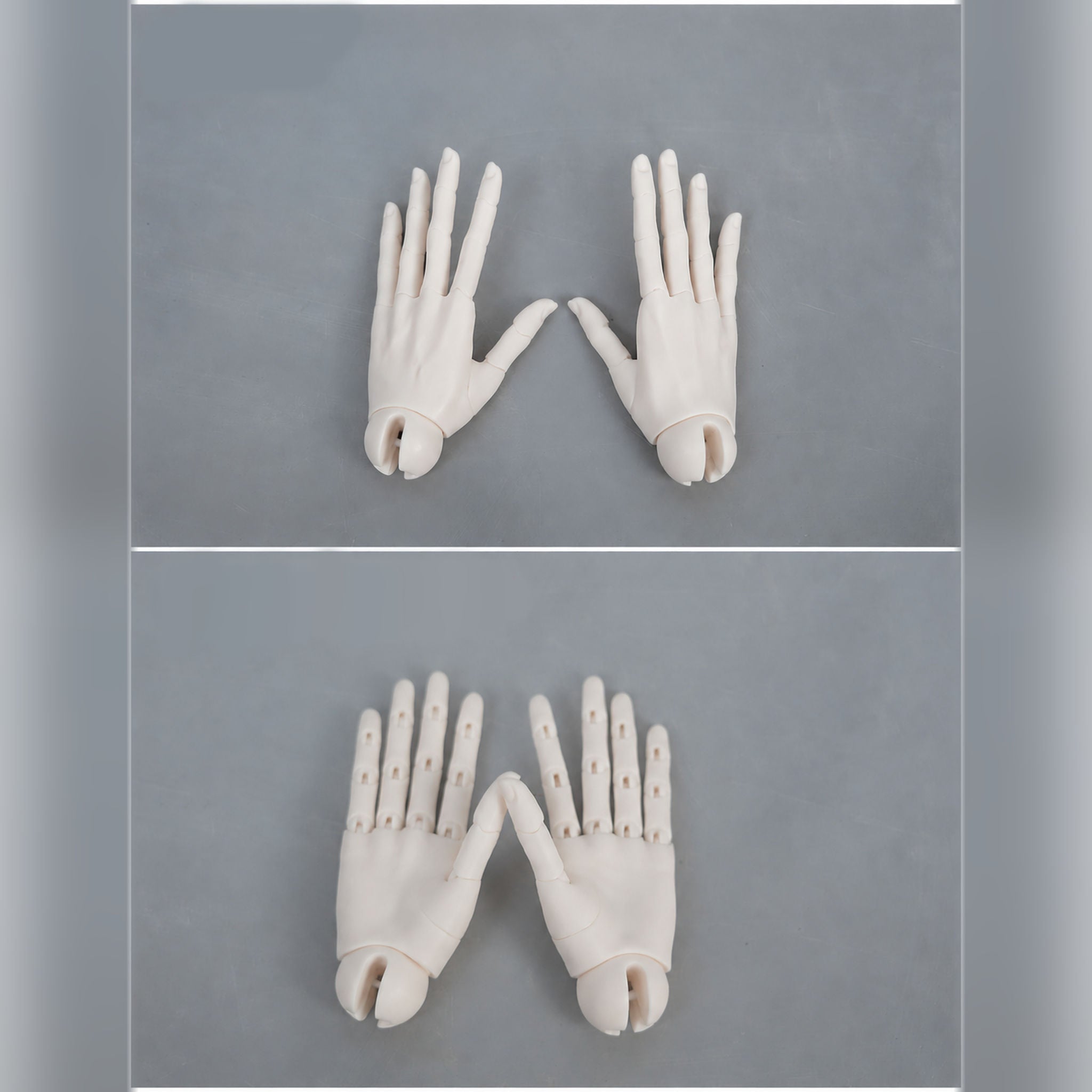 1/3 Scale Male BJD jointed hands front and back view showing articulated resin finger details
