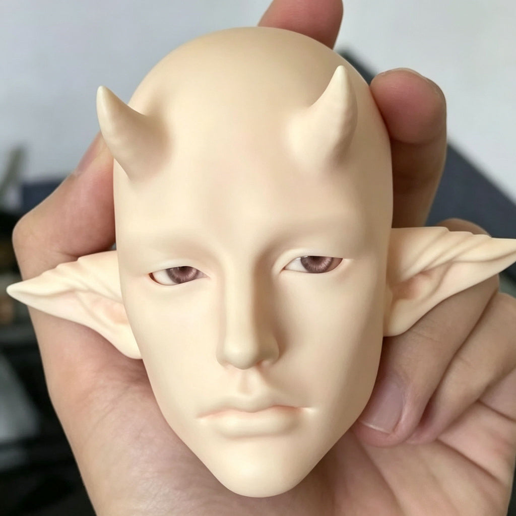 Garion demon bull BJD resin head with sculpted horns, pointed ears and eyes