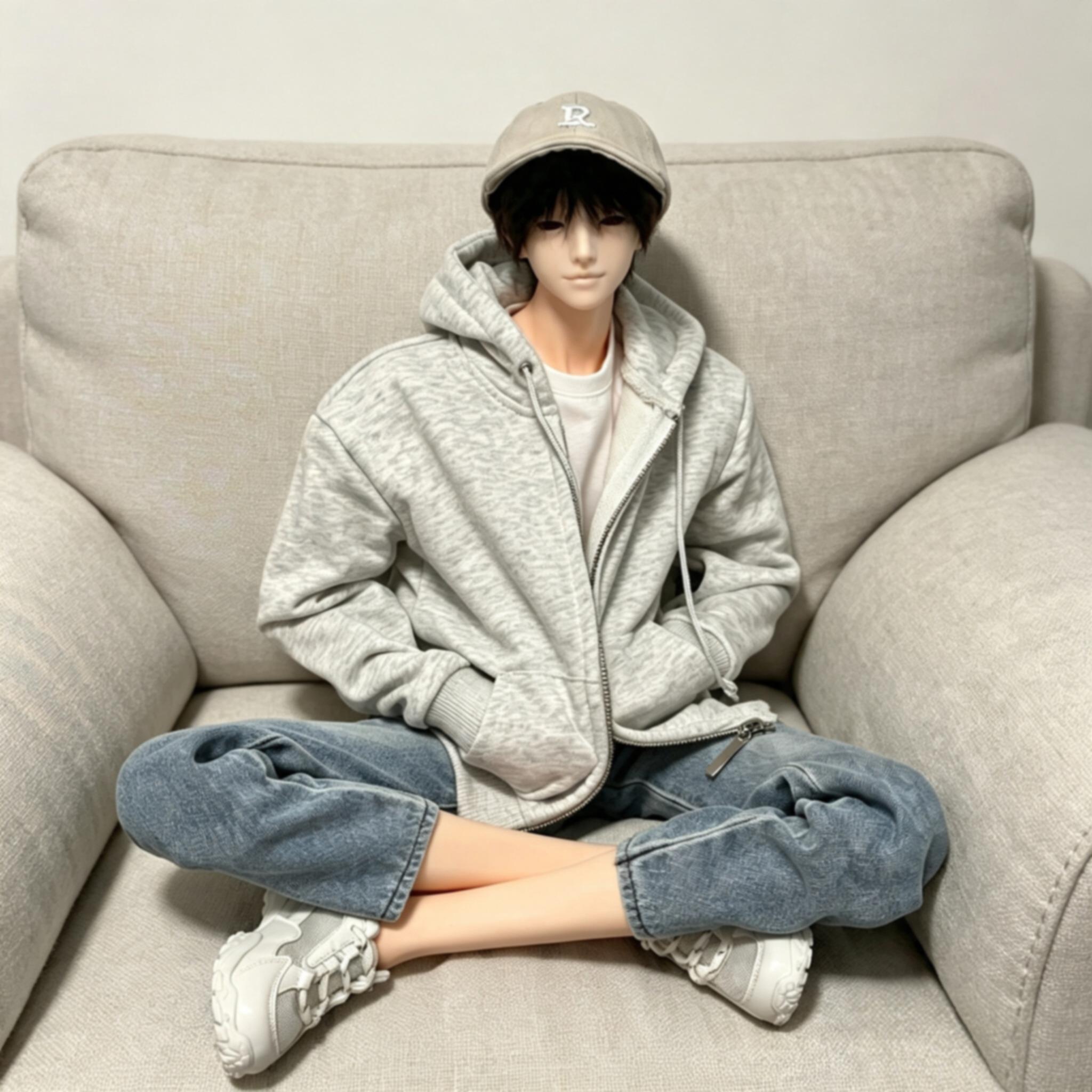 70cm male BJD doll assembled with blank head and body wearing casual hoodie outfit