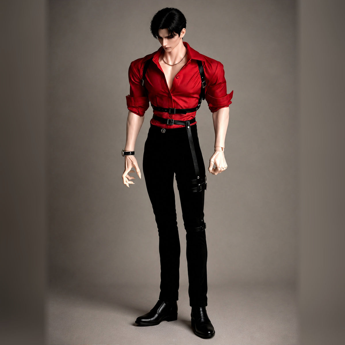 79cm BJD male doll Oberon with styled outfit, black hair and realistic resin doll design for collectors