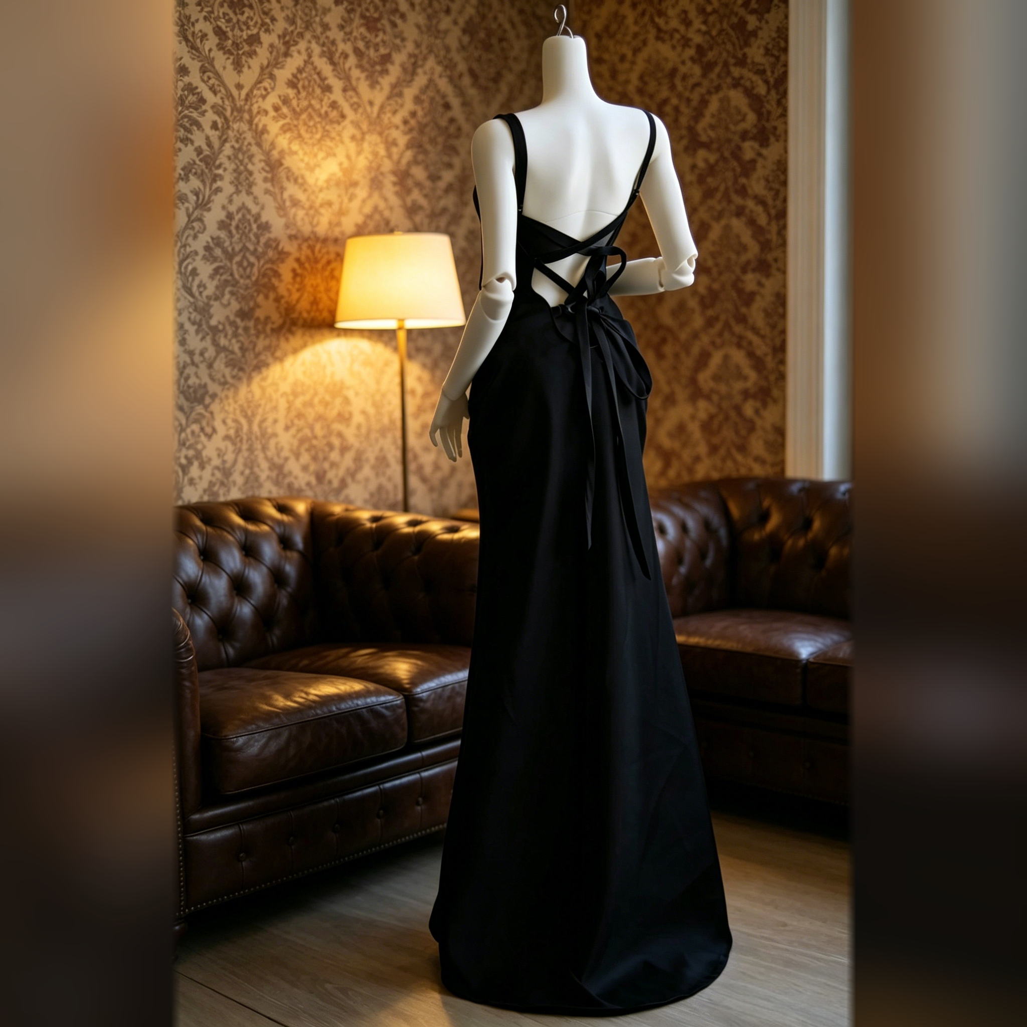 68cm Female BJD Body Back View wearing black evening dress, elegant resin ball-jointed doll body display