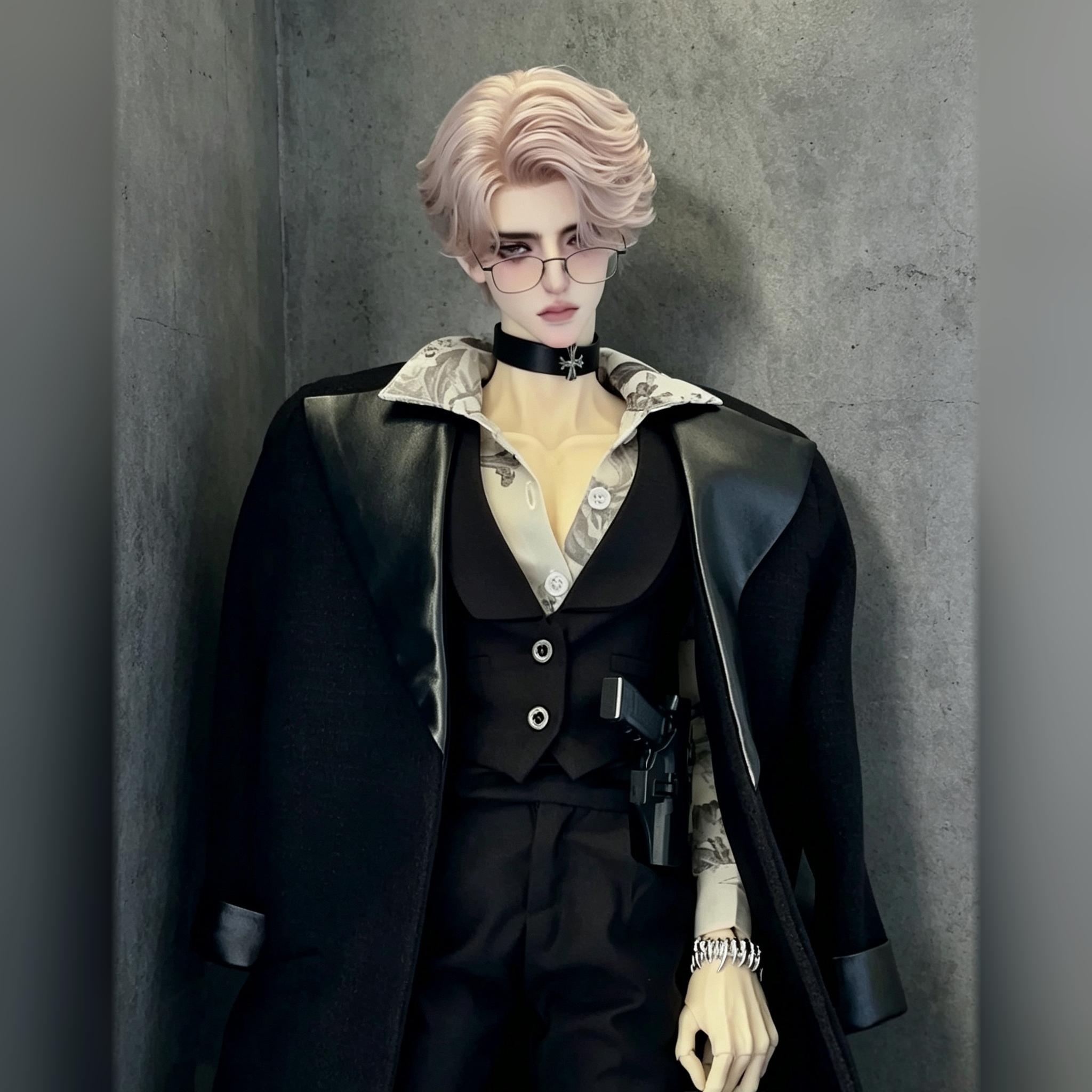 75cm Large Male BJD Body Sun wearing black formal outfit, full styling display for Body Only reference