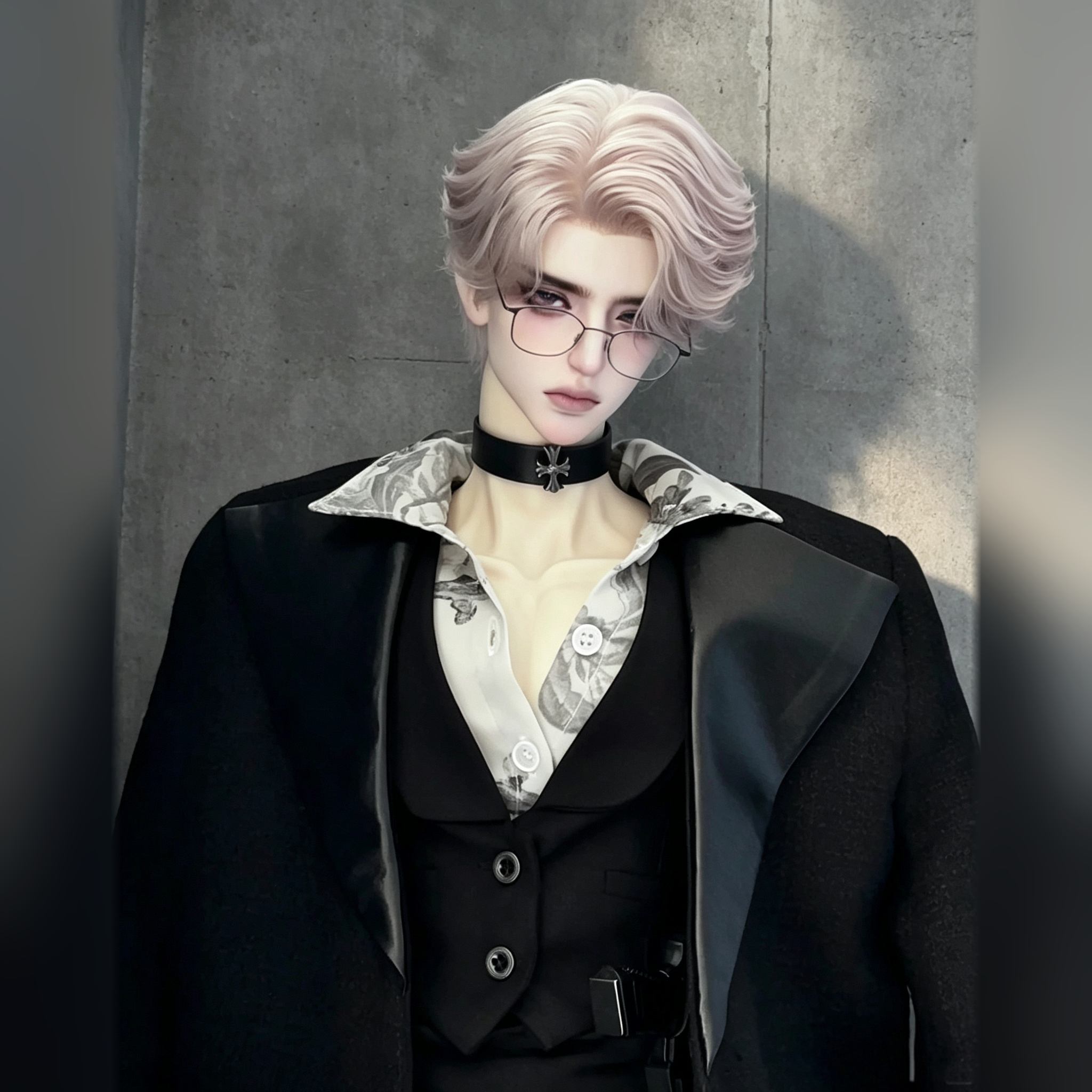 75cm Large Male BJD Body Sun styled in black formal fashion, full body display for Body Only reference