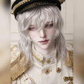 Large male BJD head with custom face-up, fantasy style resin head sculpt with white wig and detailed makeup