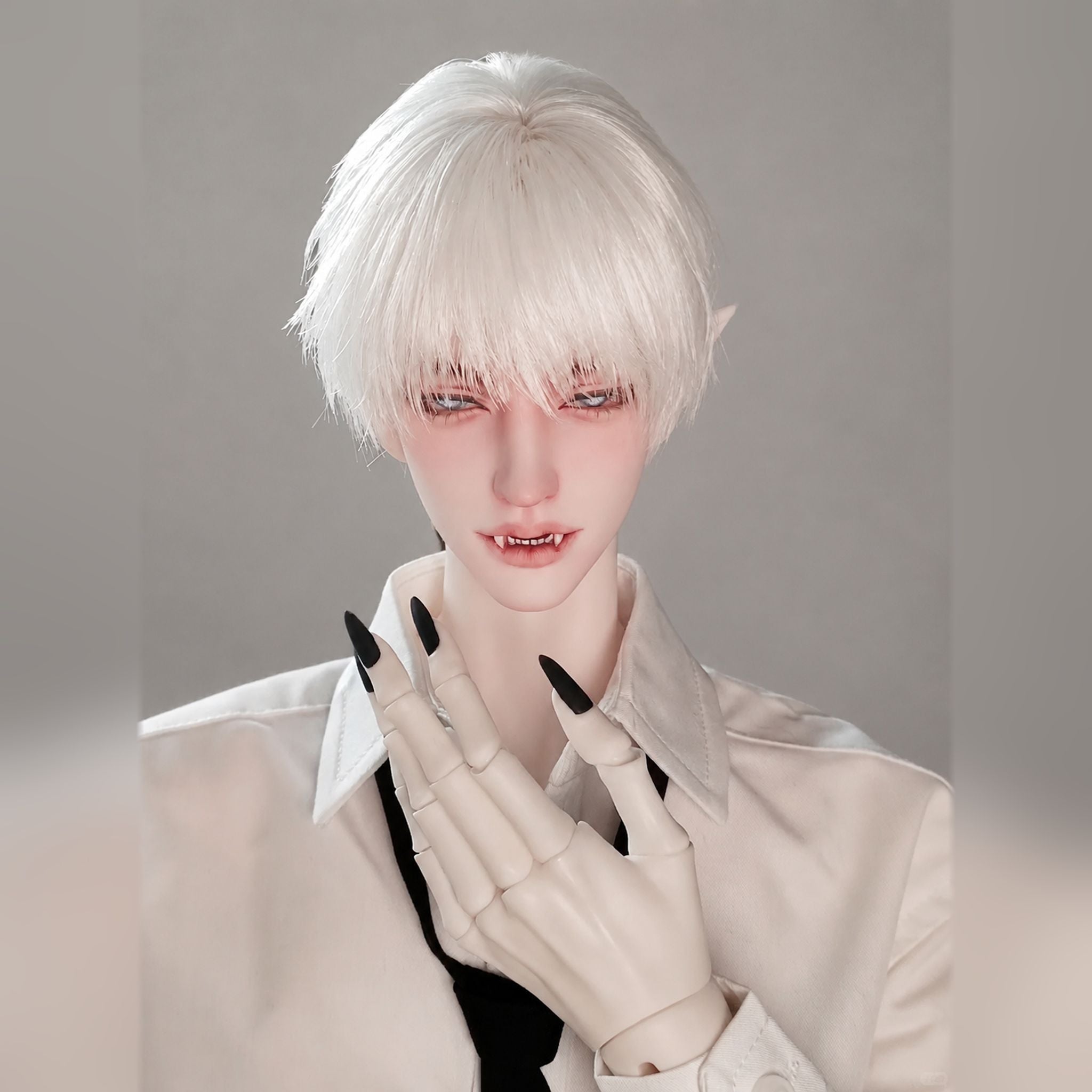Large Male BJD Vampire Head Sculpt Namer Custom Face-up Portrait with White Wig