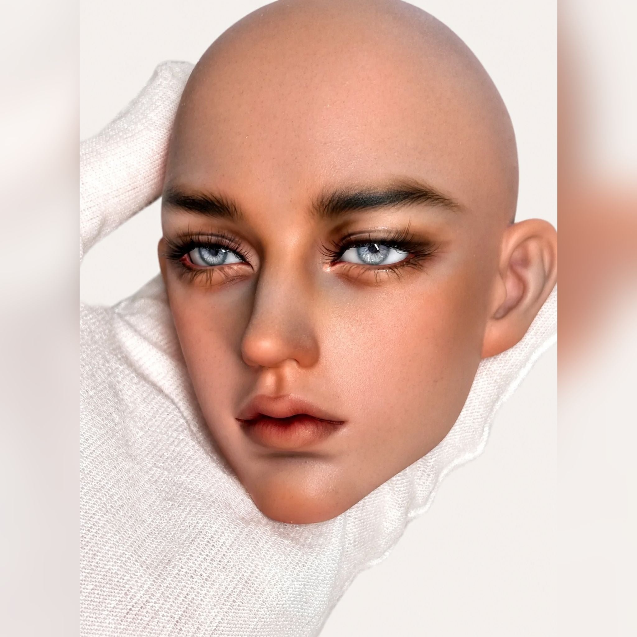 large male BJD head with custom face-up, realistic resin head sculpt featuring detailed facial painting and fantasy aesthetic