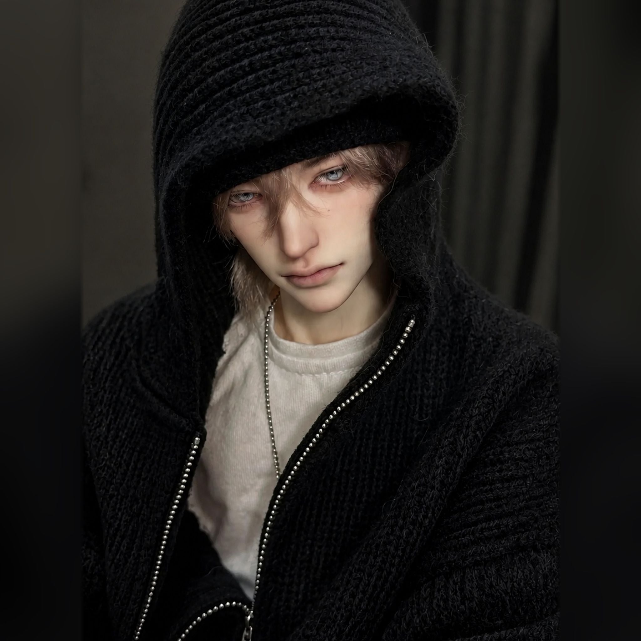  Large Male BJD Head Sculpt Lin with Custom Face-up Hooded Portrait