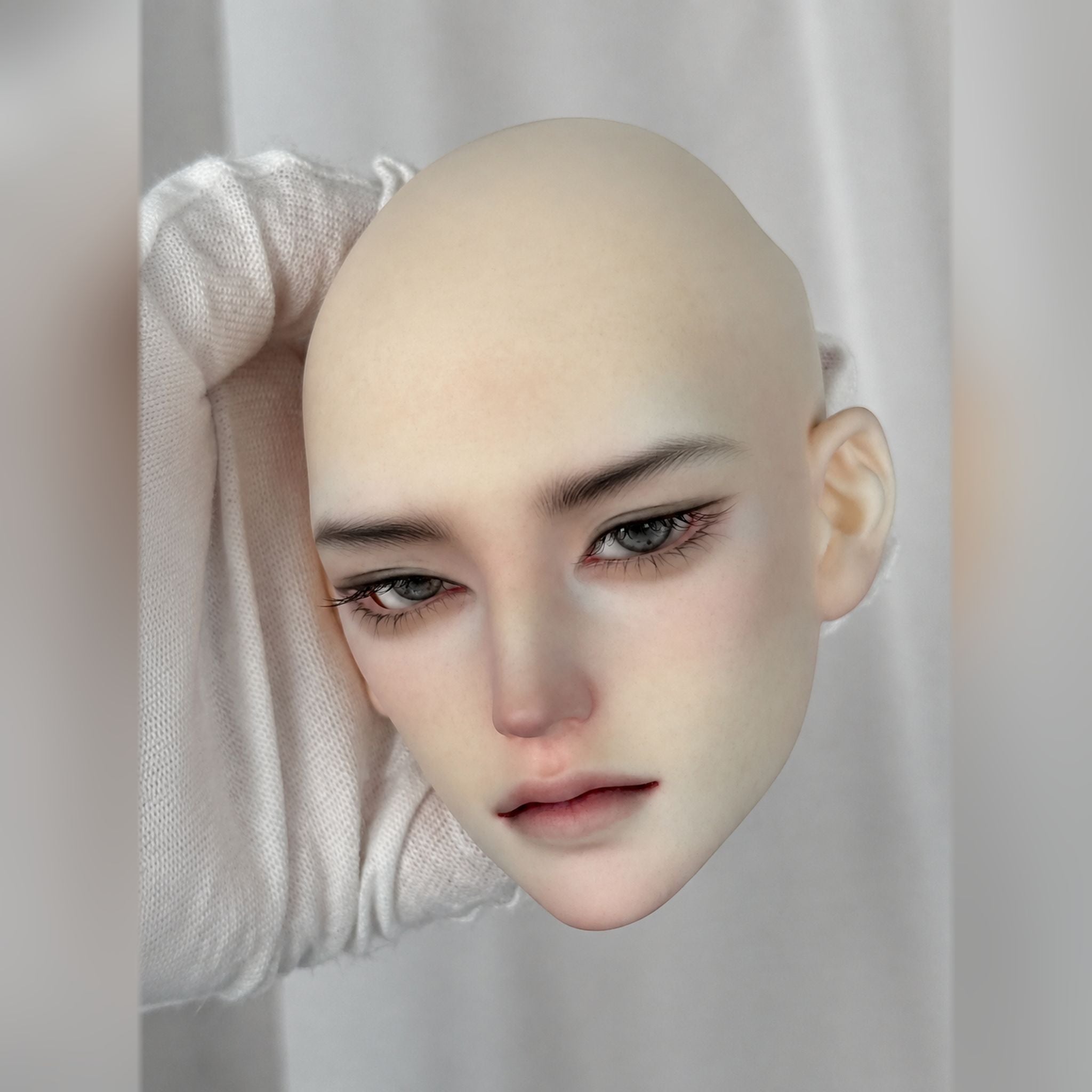 Large Male BJD Head Sculpt Lin Custom Face-up Three Quarter View