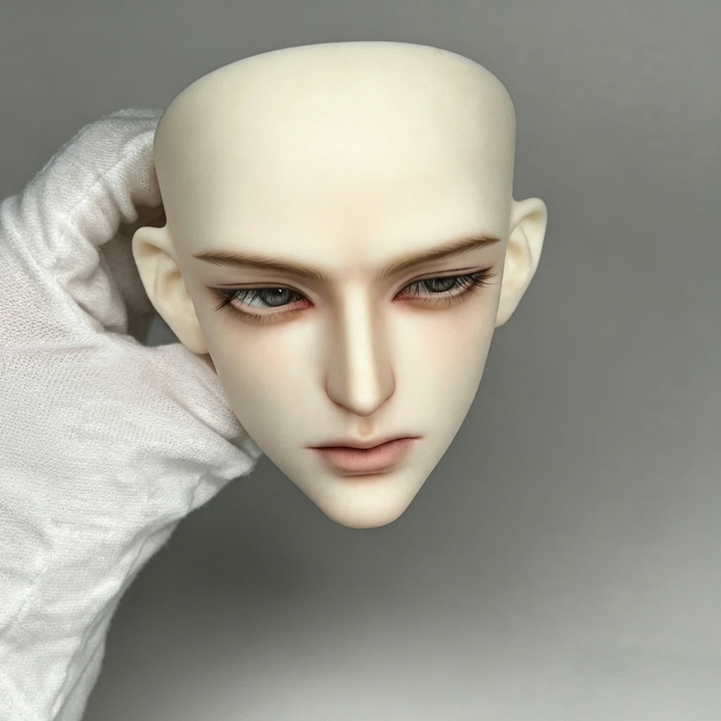 1/3 scale male BJD head custom face-up example showing realistic makeup style
