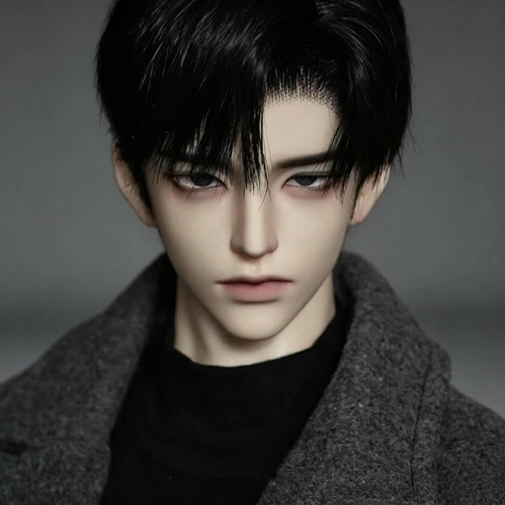 1/3 scale male BJD head with realistic urban style face-up and black hair