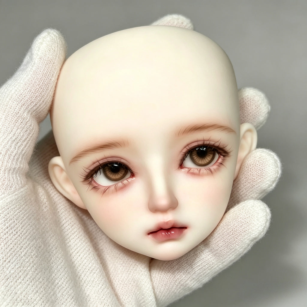 Soft romantic makeup detail on 1/4 female BJD doll head