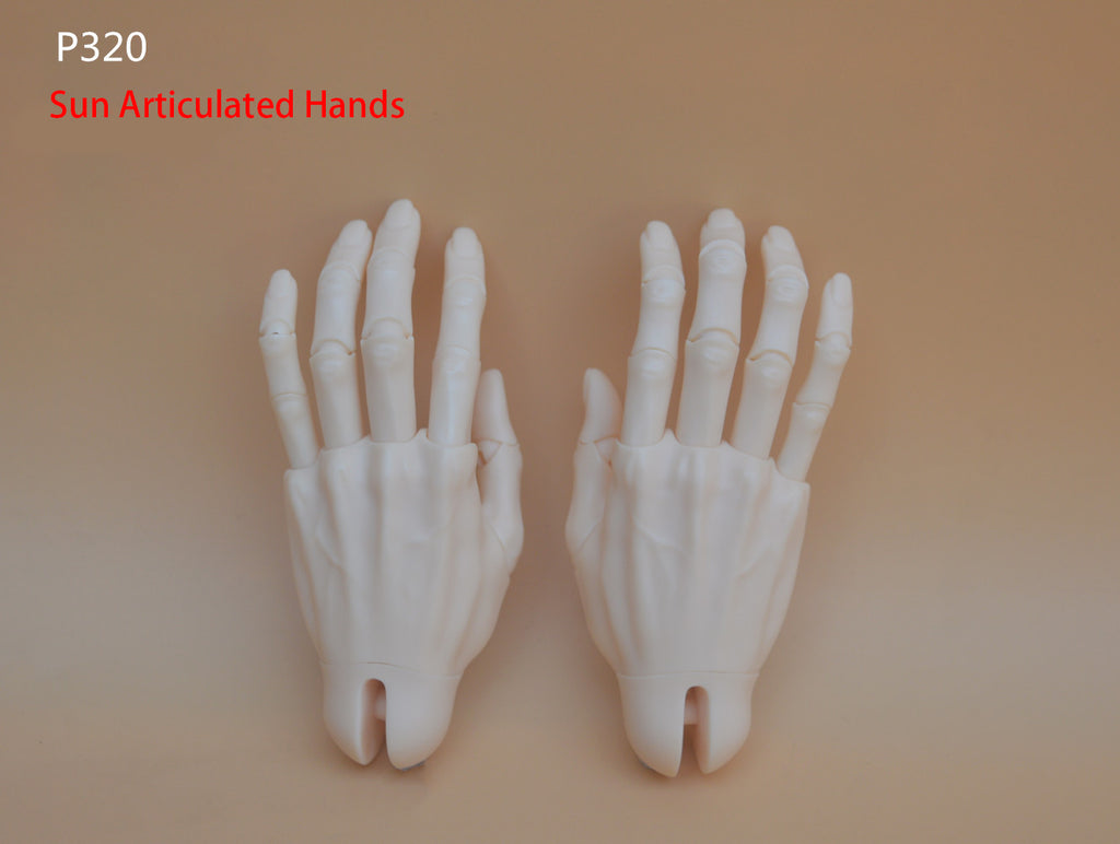 Cream jointed poseable hands for 75cm male BJD doll, unpainted resin pair