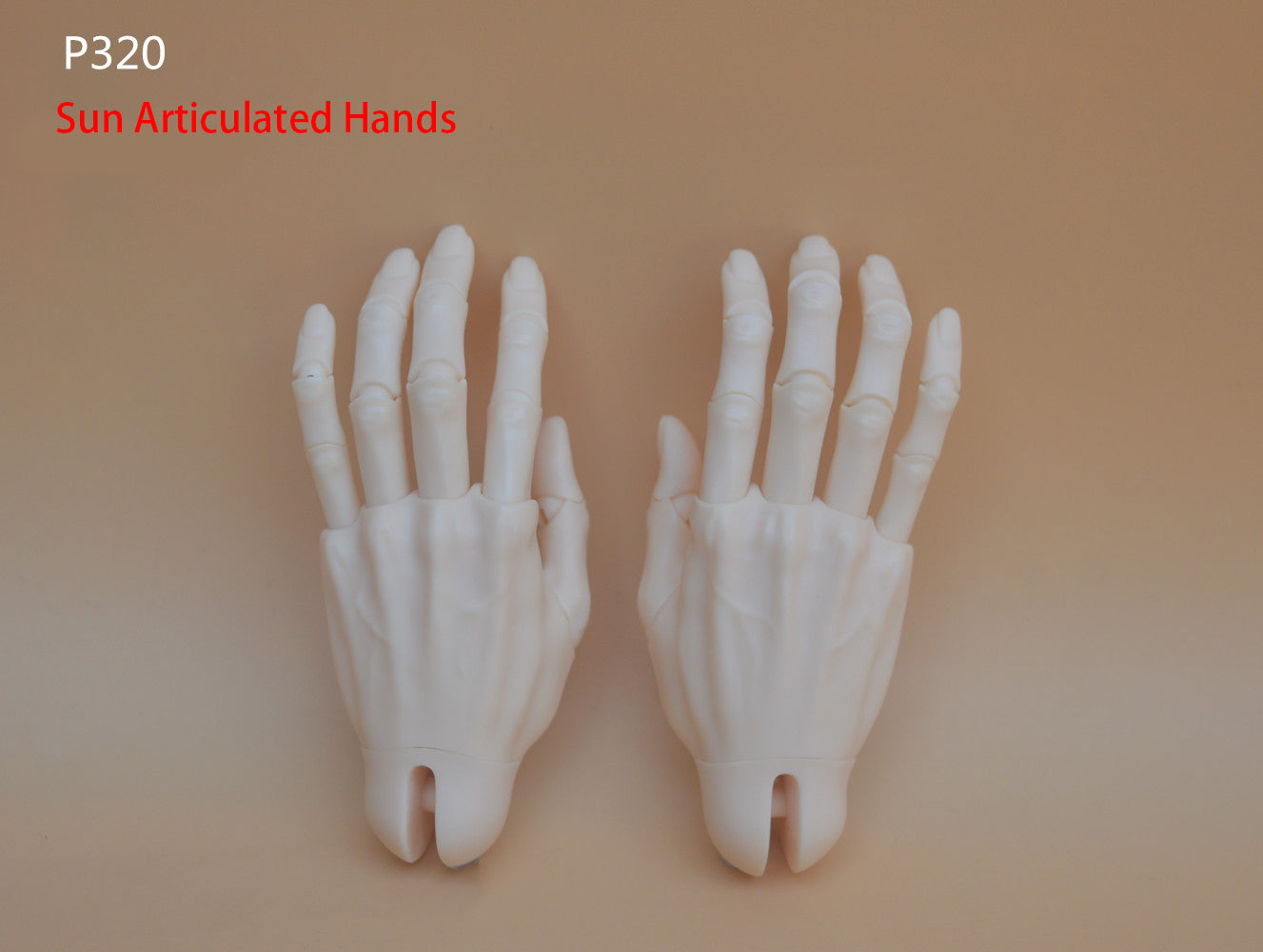 Cream jointed poseable hands for 75cm male BJD doll, unpainted resin pair
