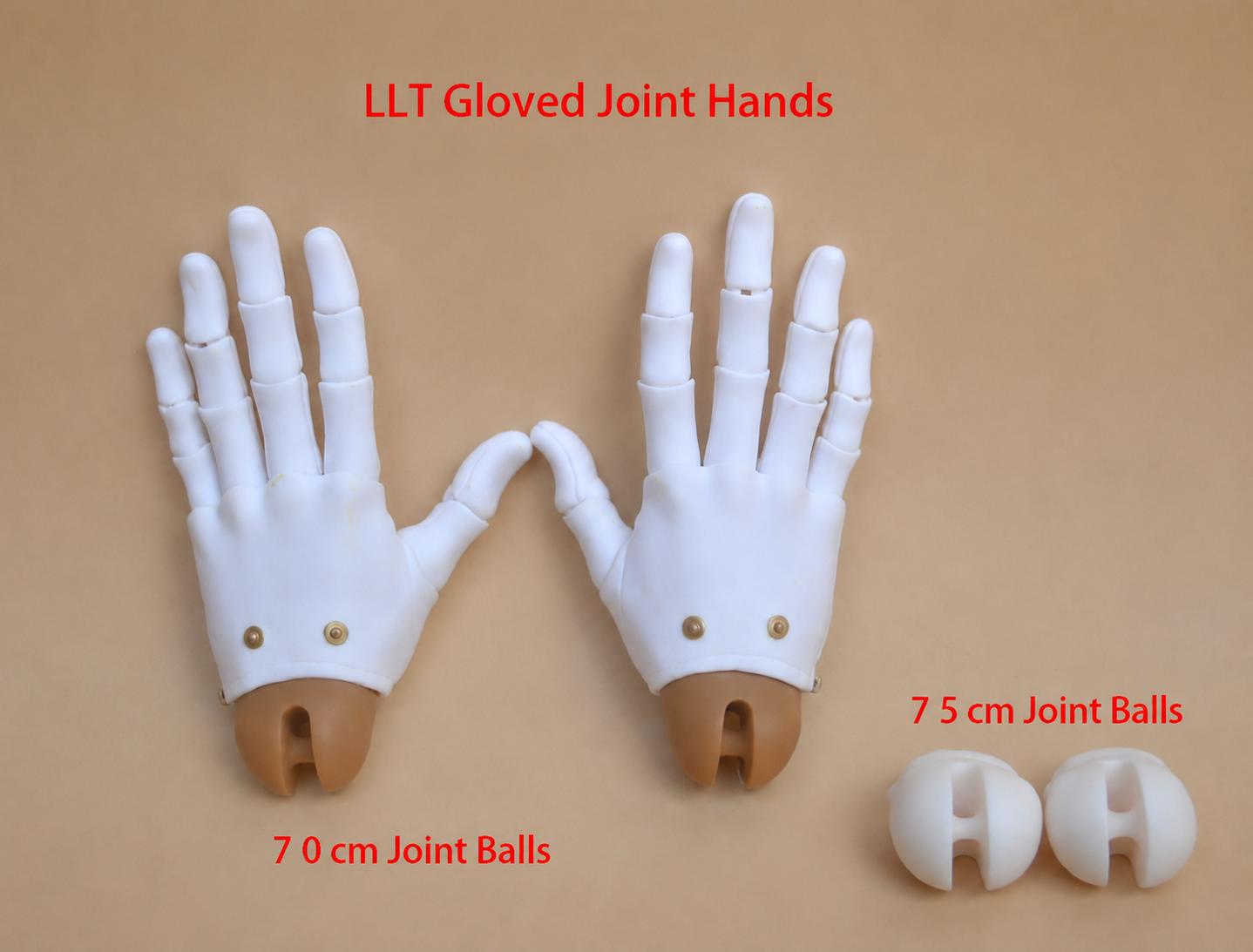 White fabric covered jointed BJD doll hands with two sizes joint balls accessory