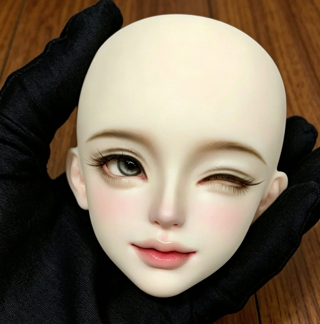 Detailed view of 1/3 scale BJD female doll head sculpt with delicate facial features