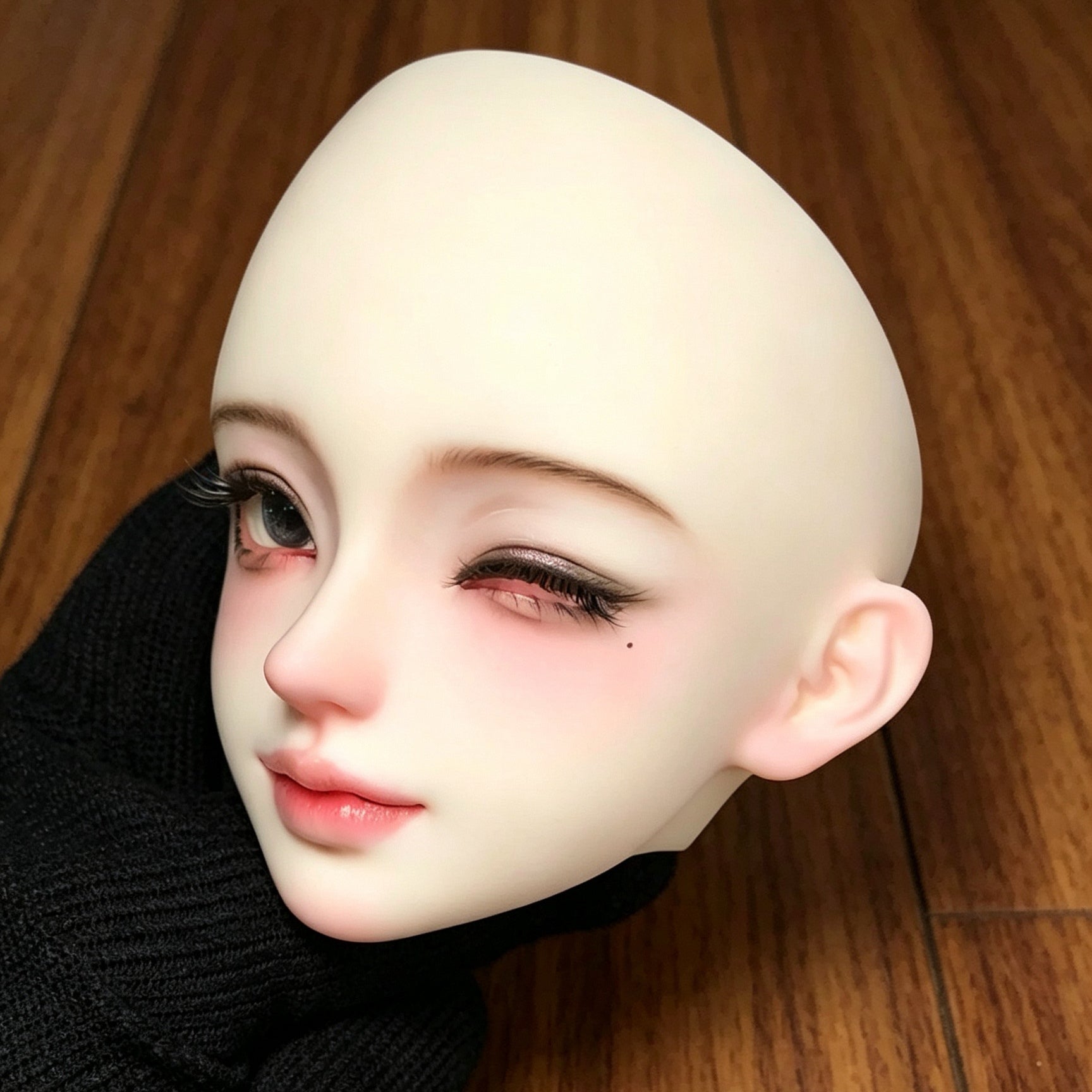 Close-up of customizable 1/3 scale BJD female head sculpt face-up details